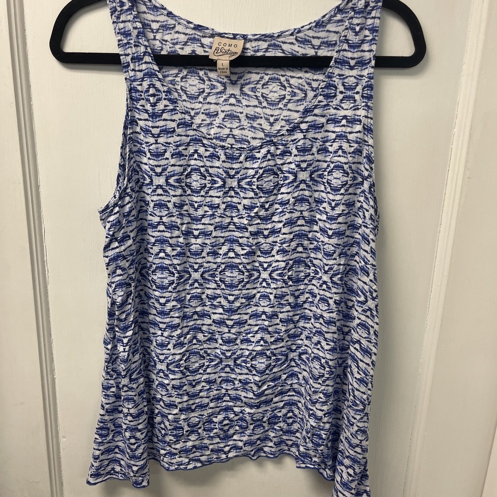 Como Vintage Women's Tank Top Large Blue White Design
